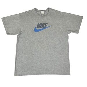 Nike Mens Graphic T-Shirt Grey Blue Swoosh Spellout Logo Size
